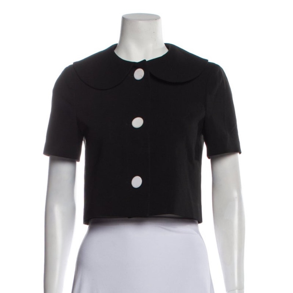 Alice + Olivia Black Peter Pan Collar Button Up Top